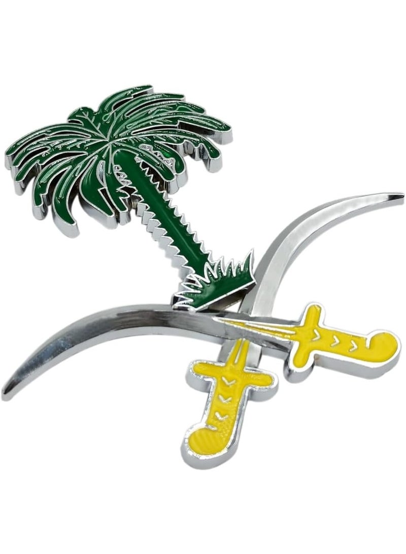 Saudi Arabian National Emblem Car Grill Badge | Premium Metal Decoration with Mounting Hardware | Ideal for Car Grills (Green & Silver) - Image 2
